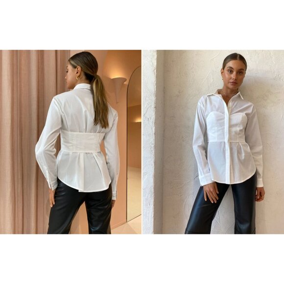 SOVERE Capture Corset Top in Milk Small New Womens Button Down Shirt Top - Picture 14 of 15